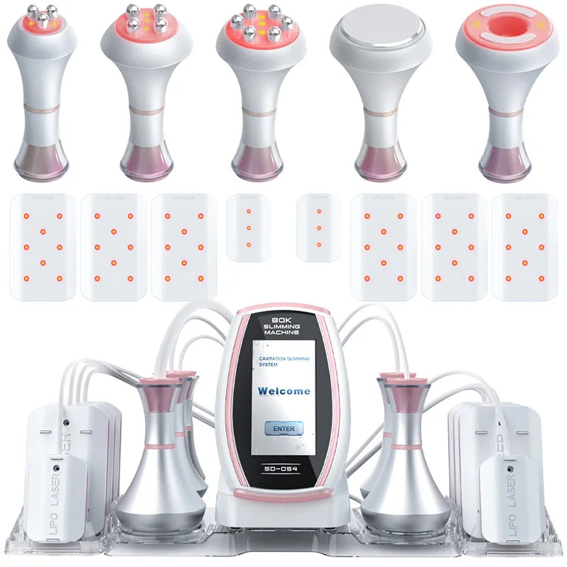 New 80k 40Khz Ultrasonic Cavitation Lipo Laser Rf Vacuum 5D Fat Slimming Beauty Weight Loss Machine with EMS Pad