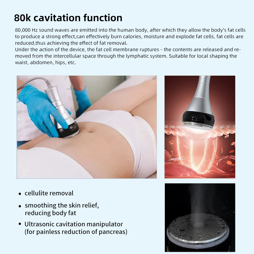 AOKO 9 in 1 Tool 80K Cavitation Ultrasonic Body Slimming Machine Multi-Polar Radio Anti-Wrinkle Rejuvenation Skin Lift Tighten